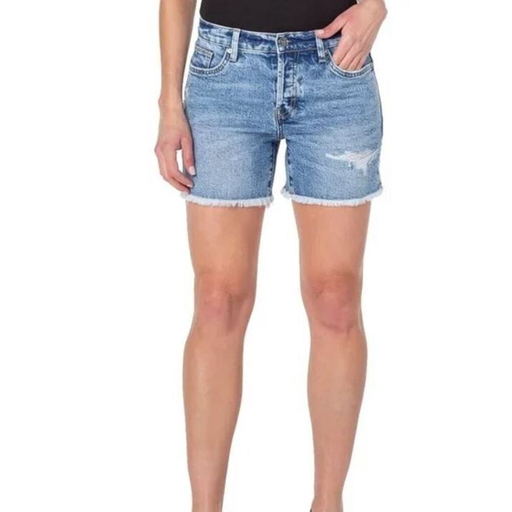 Earnest Sewn‎ Distressed Button Fly Frayed Hem Riley Blue Jean Shorts 31 $79